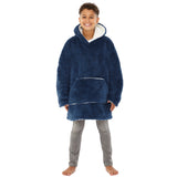 Navy Blue Fluffy Fleece Wearable Hoodie Blanket