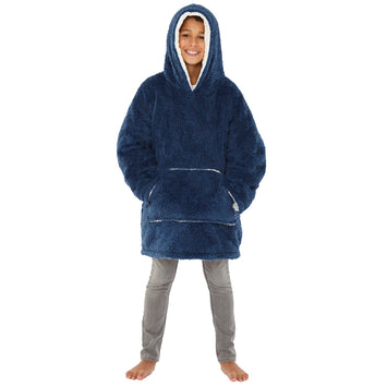 Navy Blue Fluffy Fleece Wearable Hoodie Blanket