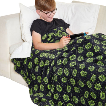 Game Over! Black & Bright Green Fleece Blanket Throw