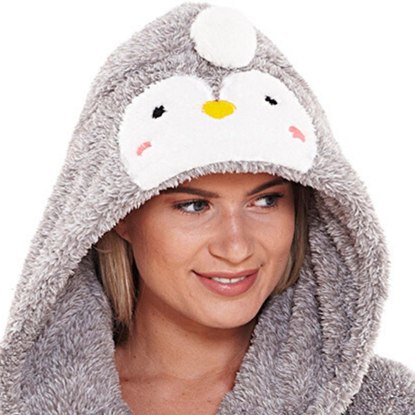 ladies penguin dressing gown Womens Cream Penguin Print Hooded Dressing Gown