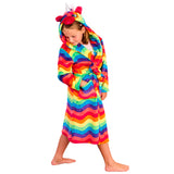 Girls Rainbow Stripe Unicorn Dressing Gown