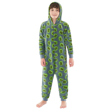Game Over! Grey & Green Print Fleece Onesie