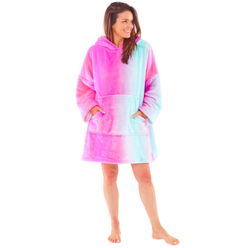Womens Neon Ombre Fleece Wearable Hoodie Blanket