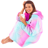Womens Neon Ombre Fleece Wearable Hoodie Blanket