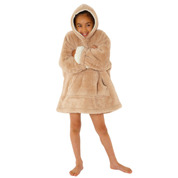 Beige wearable fleece hoodie blanket