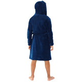 Navy Blue Kids Plain Hooded Fleece Dressing Gown