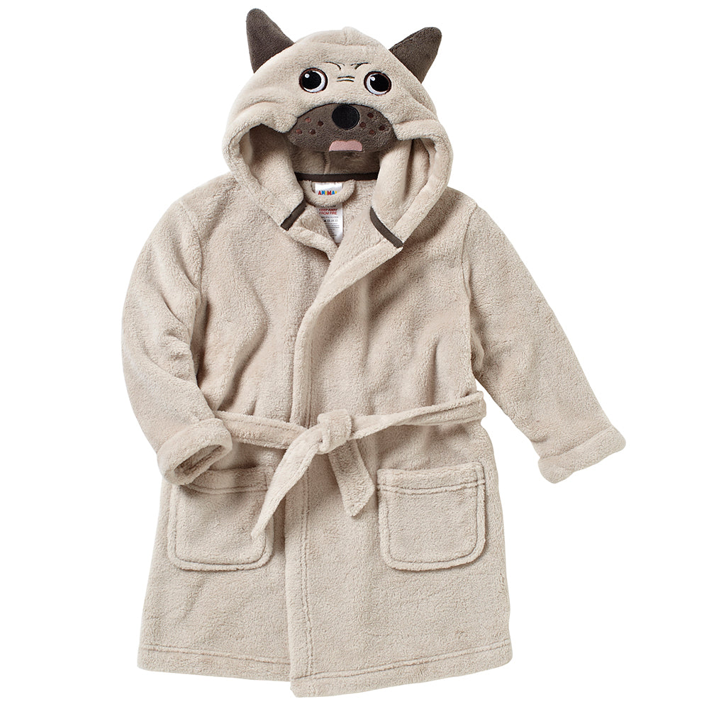 Pug Beige Brown Fleece Dressing Gown Kids Characters Pug Beige Brown Fleece Dressing Gown Kids Characters