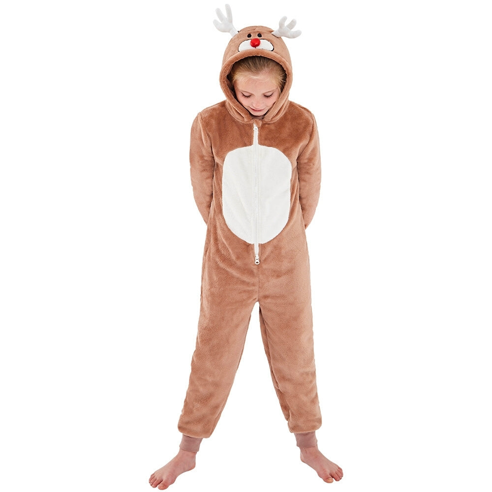 Childs Reindeer Hooded Onesie Pyjamas