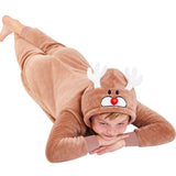 Childs Reindeer Hooded Onesie Pyjamas