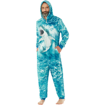Mens Digital Shark Fleece Onesie