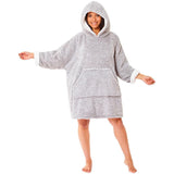 Adult Grey Fluffy Fleece Wearable Hoodie Blanket