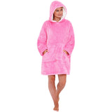 Adults Bright Pink Fluffy Fleece Wearable Hoodie Blanket