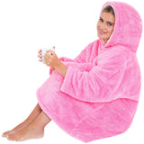 Adults Bright Pink Fluffy Fleece Wearable Hoodie Blanket