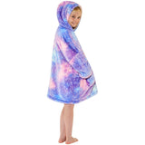 Girls Purple & Blue Galaxy Fleece Wearable Hoodie Blanket