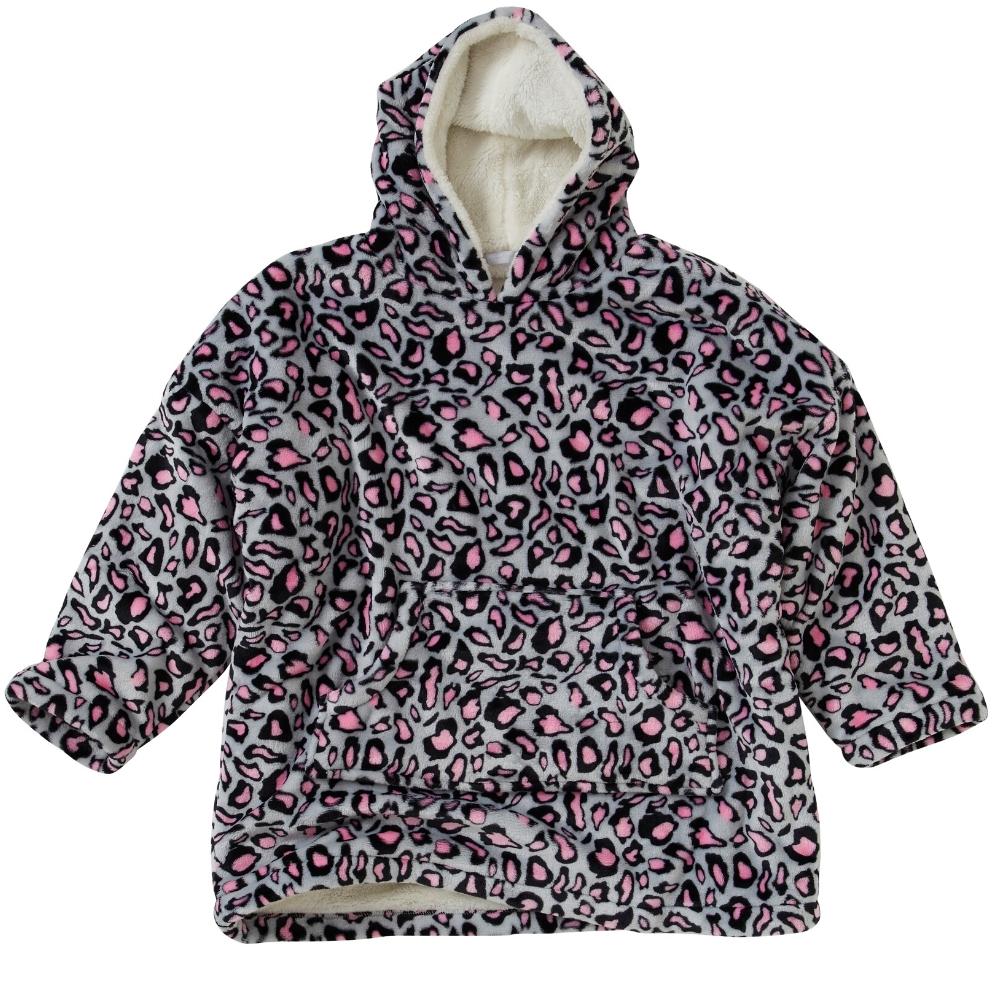 Girls Leopard Fleece Wearable Hoodie Blanket