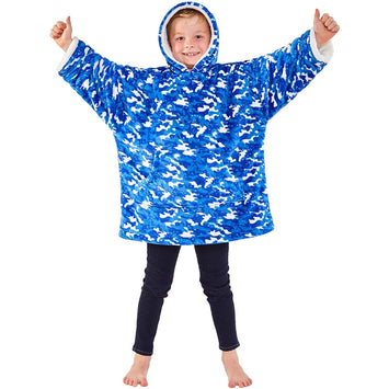 Child's Blue Camouflage Fleece Wearable Hoodie Blanket