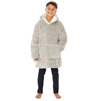 Grey Fluffy Fleece Wearable Hoodie Blanket
