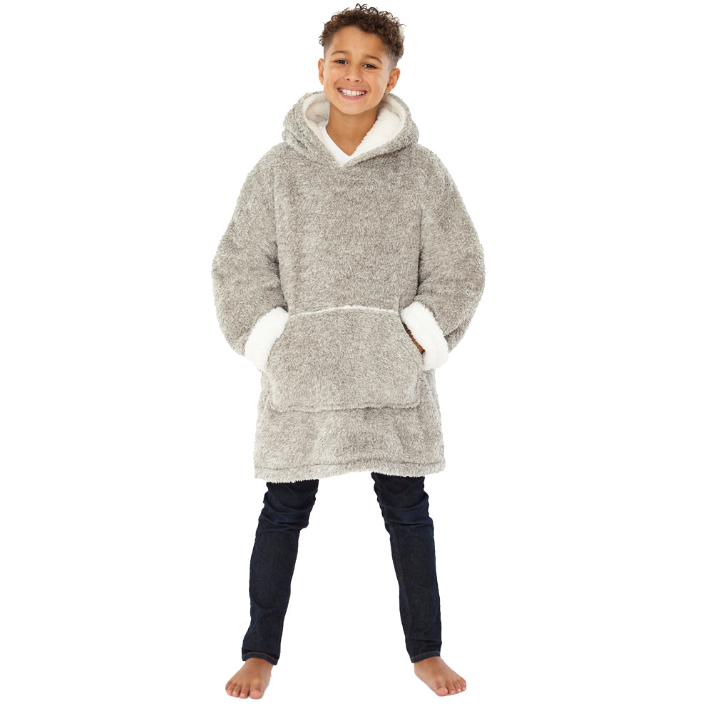 Grey Fluffy Fleece Wearable Hoodie Blanket