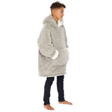 Grey Fluffy Fleece Wearable Hoodie Blanket