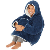 Navy Blue Fluffy Fleece Wearable Hoodie Blanket