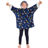 Child's Blue Pattern Gaming Fleece Wearable Hoodie Blanket