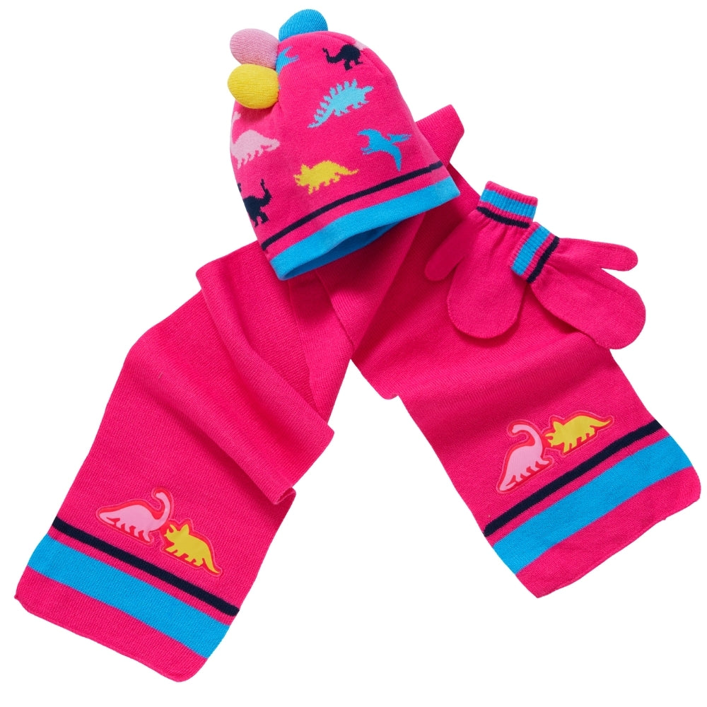 Girls Dinosaur Hat Scarf and Mitts Set