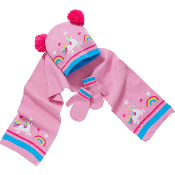 Girls Unicorn Hat Scarf and Mitts Set