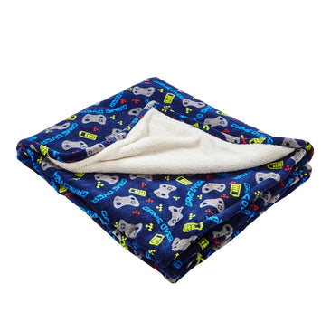 Gaming Fleece Dark Blue & Multicolour Blanket Throw