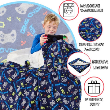 Gaming Fleece Dark Blue & Multicolour Blanket Throw