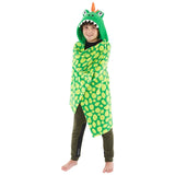 Dinosaur Hooded Cuddle Blanket in Green Multicolour