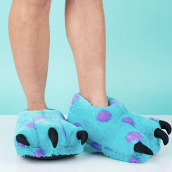 Blue & Purple Soft Faux Fur Monster Claw Feet Slippers