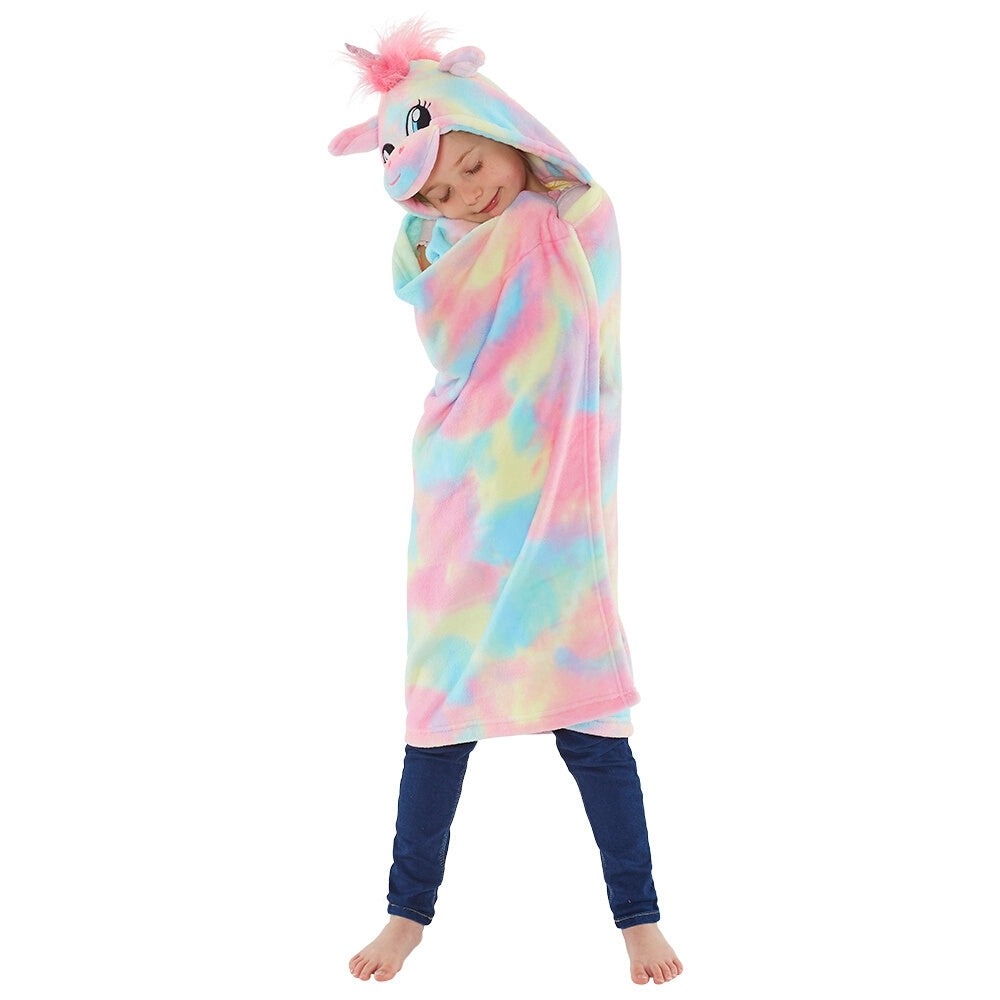 Rainbow Multicolour Unicorn Hooded Cuddle Blanket