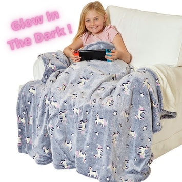 Lilac Grey Glow In The Dark Unicorn Blanket