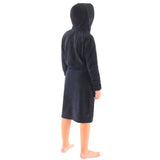 Kids Black Plain Hooded Fleece Dressing Gown